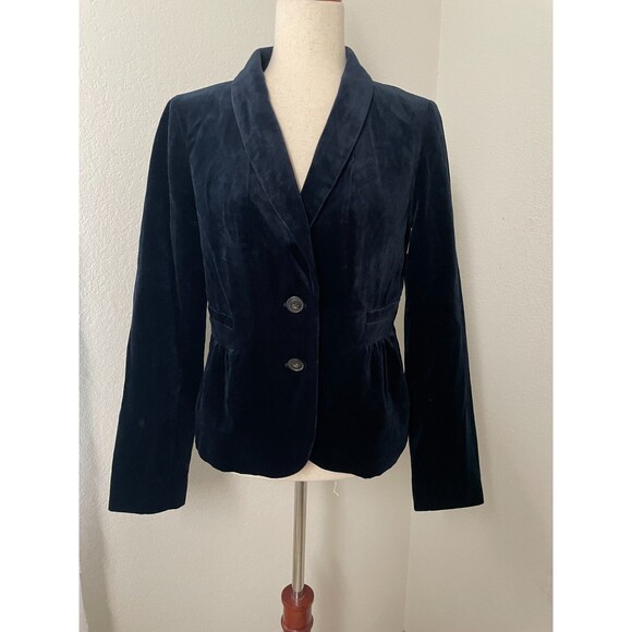 J Crew Womens 8 Velvet Jacket Blazer Navy Peplum Quiet Luxury Academy Preppy - Picture 1 of 8